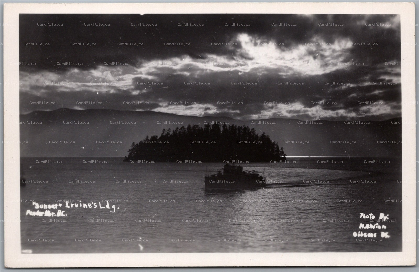 Postcard RPPC Pender Harbour British Columbia Irvines Landing Sunset H. H. Winn