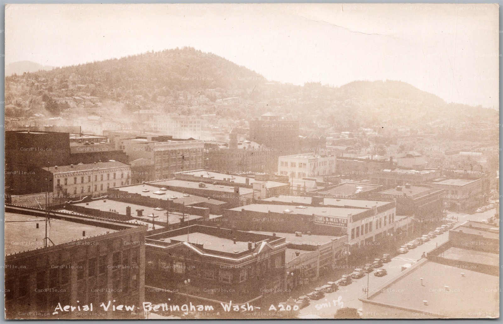 Postcard RPPC Bellingham Washington c1940s Aerial View Downtown by Smith
