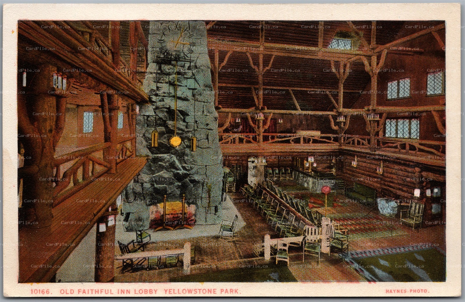 Postcard Yellowstone National Park Old Faithful Inn Lobby Interior Haynes 10166