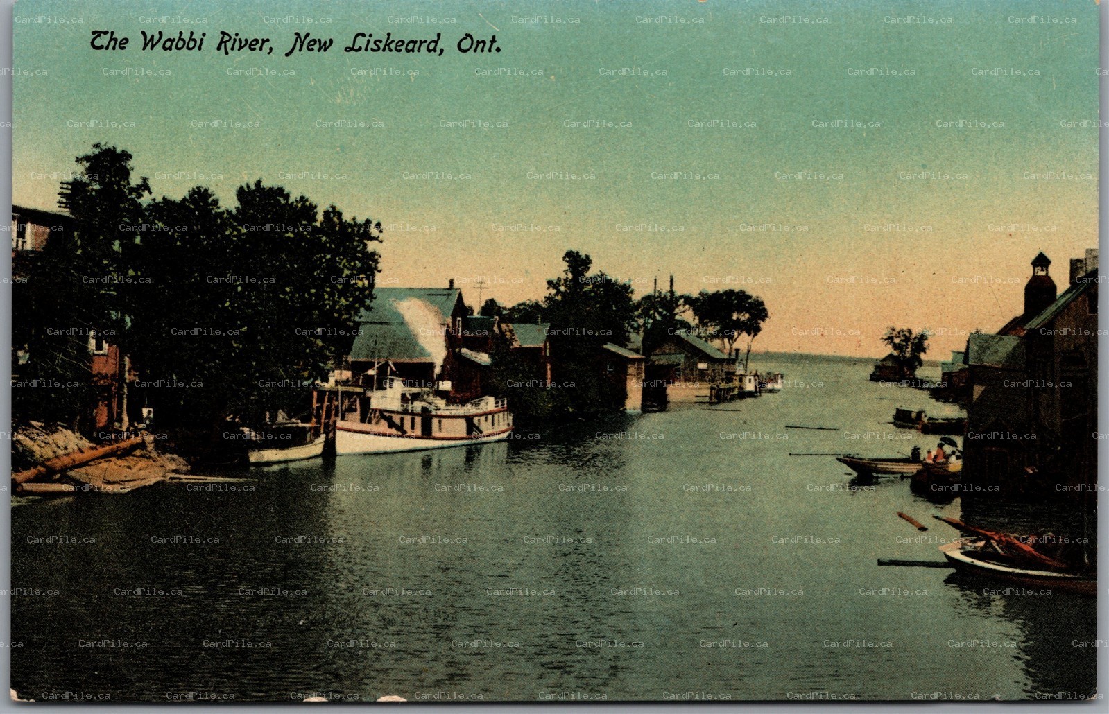 Postcard New Liskeard Ontario The Wabi River Boats Timiskaming by C.A. Wismer