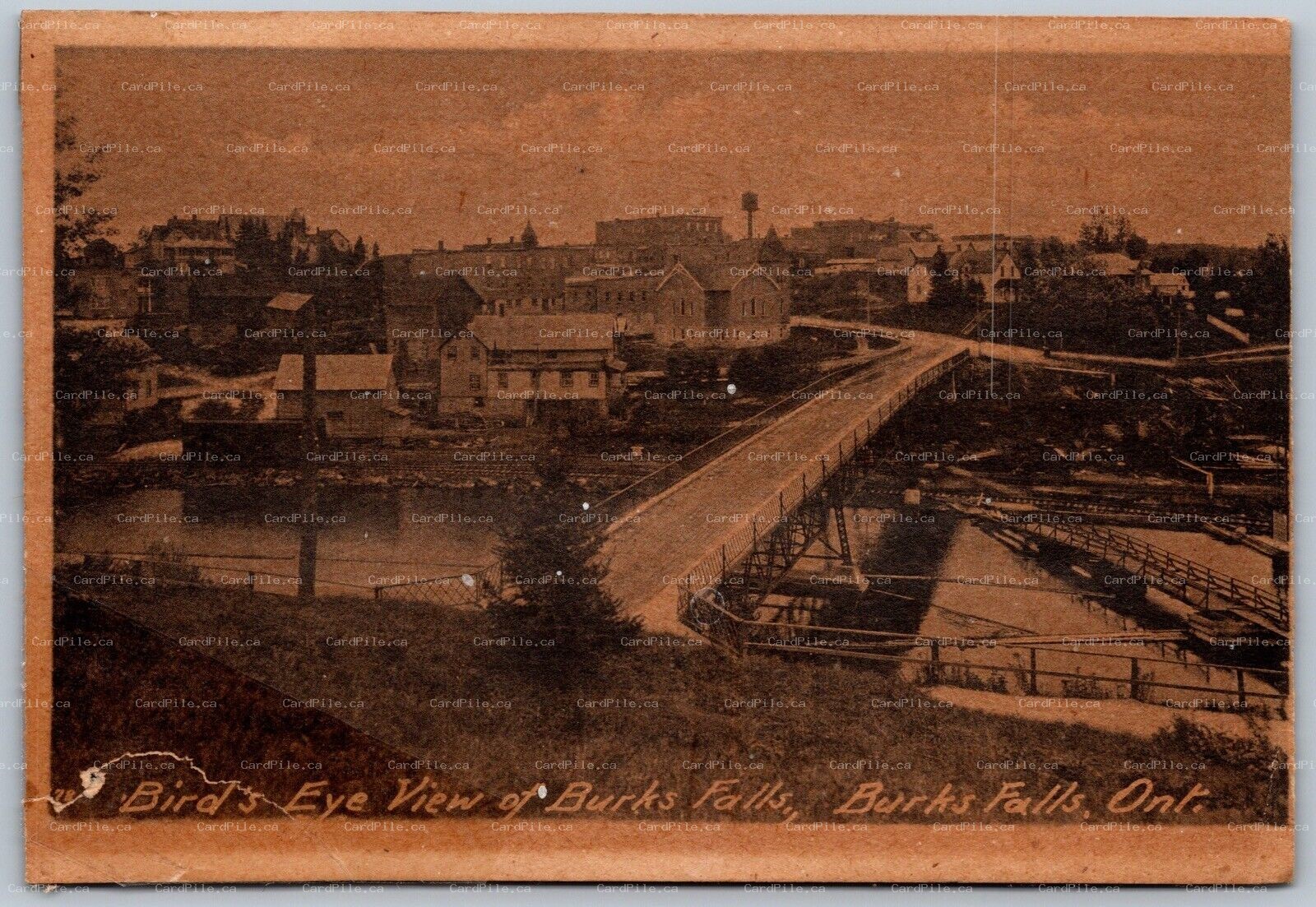 Postcard Burk’s Falls Ontario c1910s Birds Eye View of Town Bridge PSD *as is*