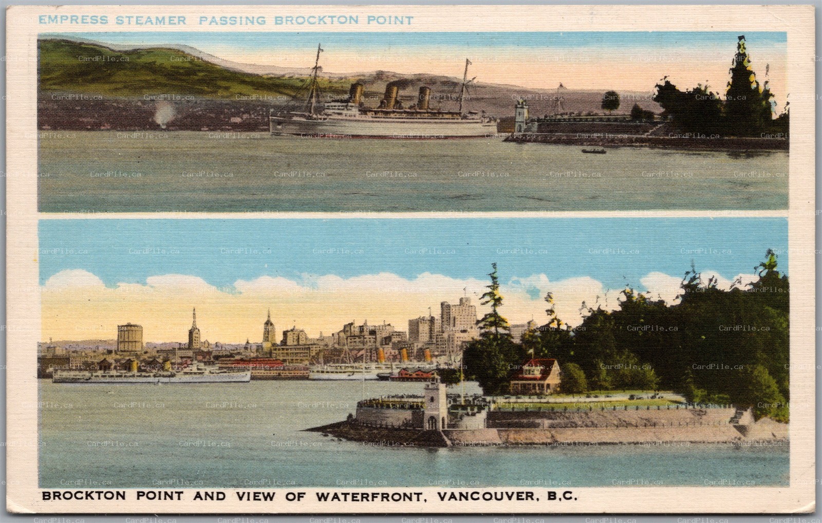 Postcard Vancouver British Columbia Empress Steamer Brockton Point Dual View
