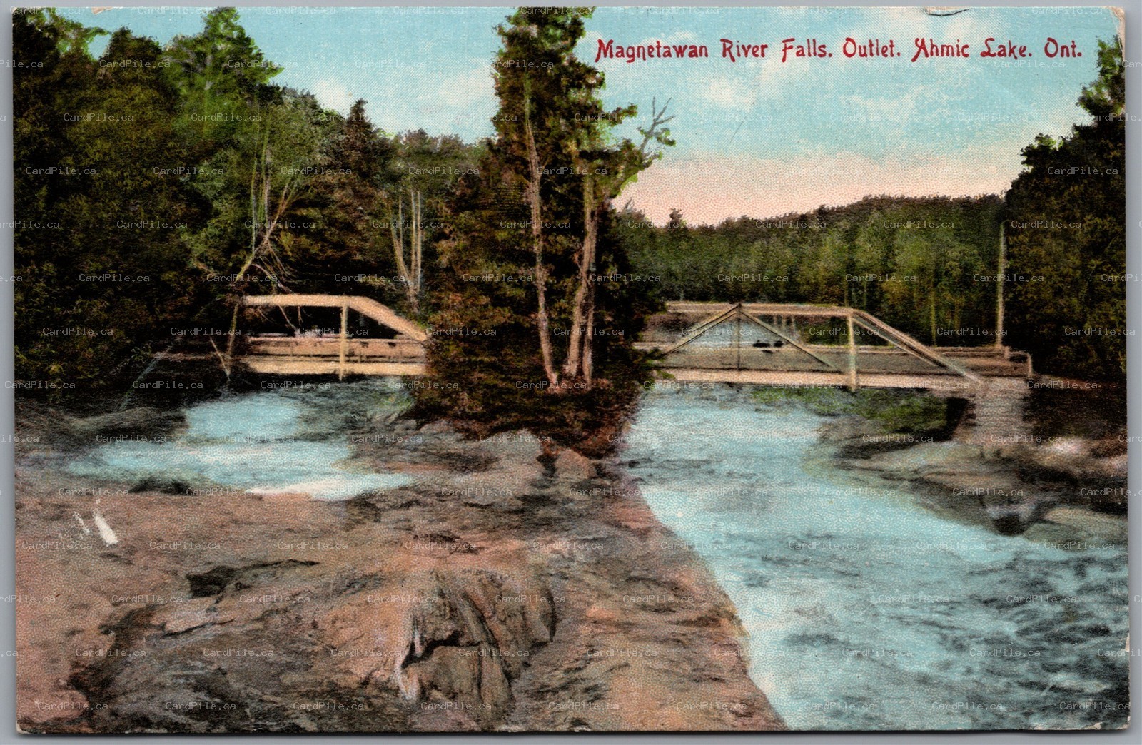 Postcard Ahmic Lake Ontario c1911 Magnetawan River Falls Outlet Parry Sound Dist
