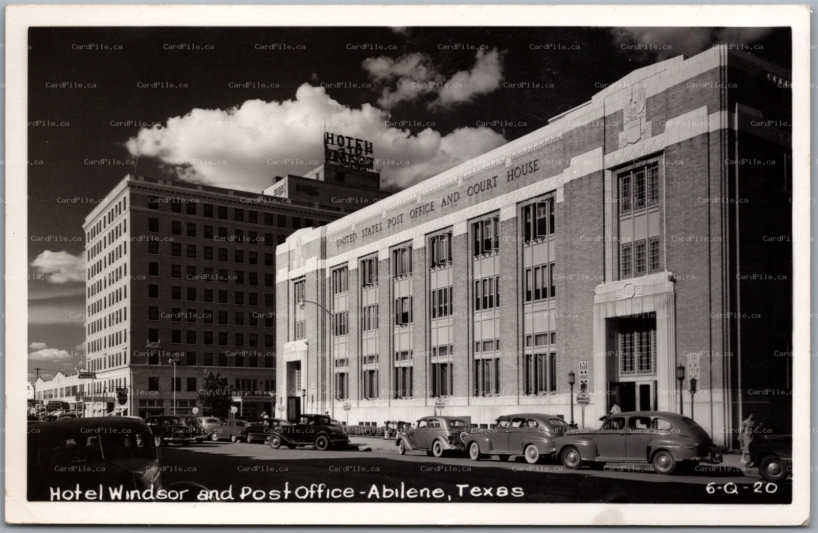 Postcard RPPC Abilene Texas Hotel Windsor and Post Office Old Cars