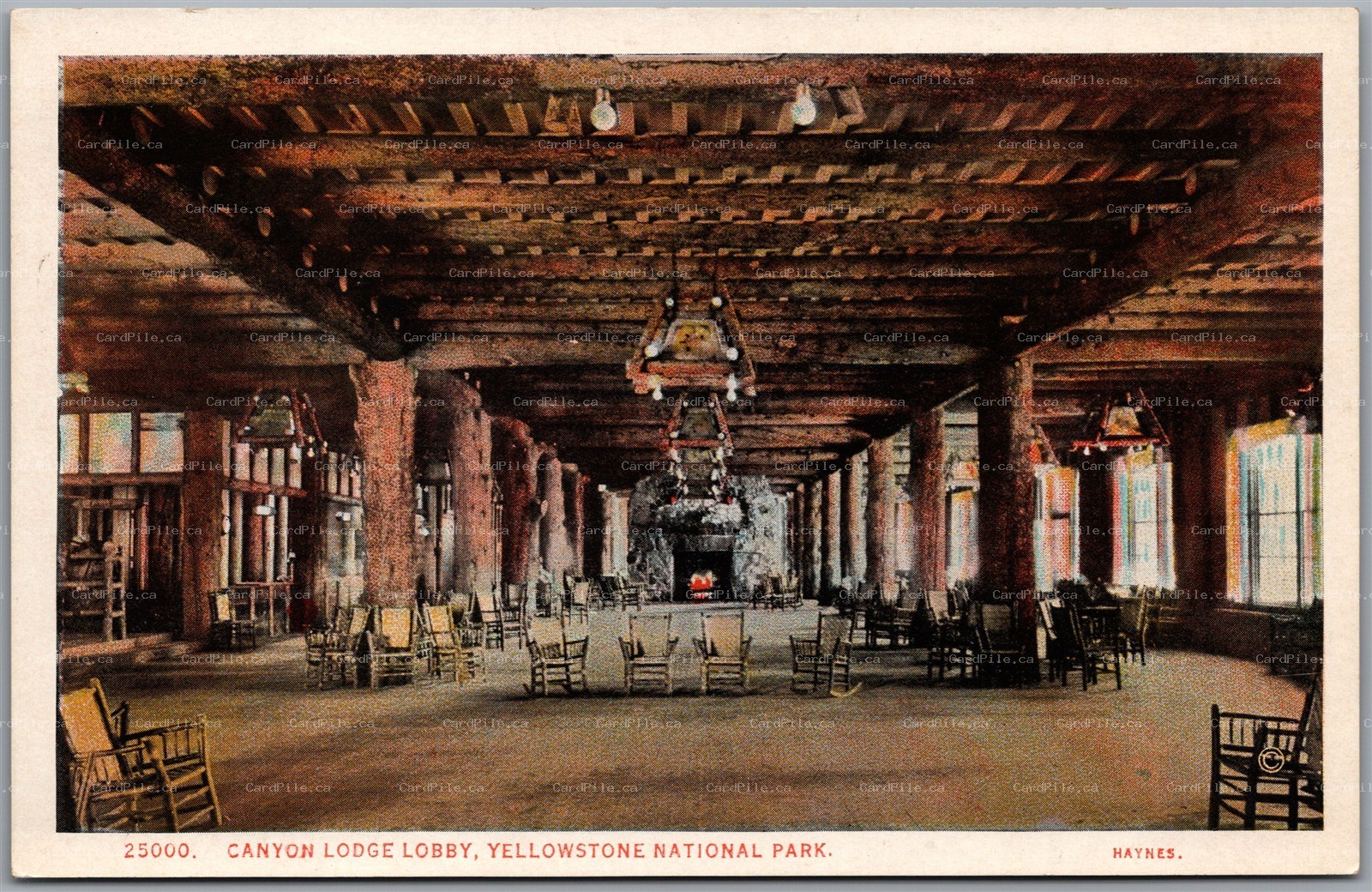Postcard Yellowstone National Park Wyoming Canyon Lodge Lobby Haynes 25000