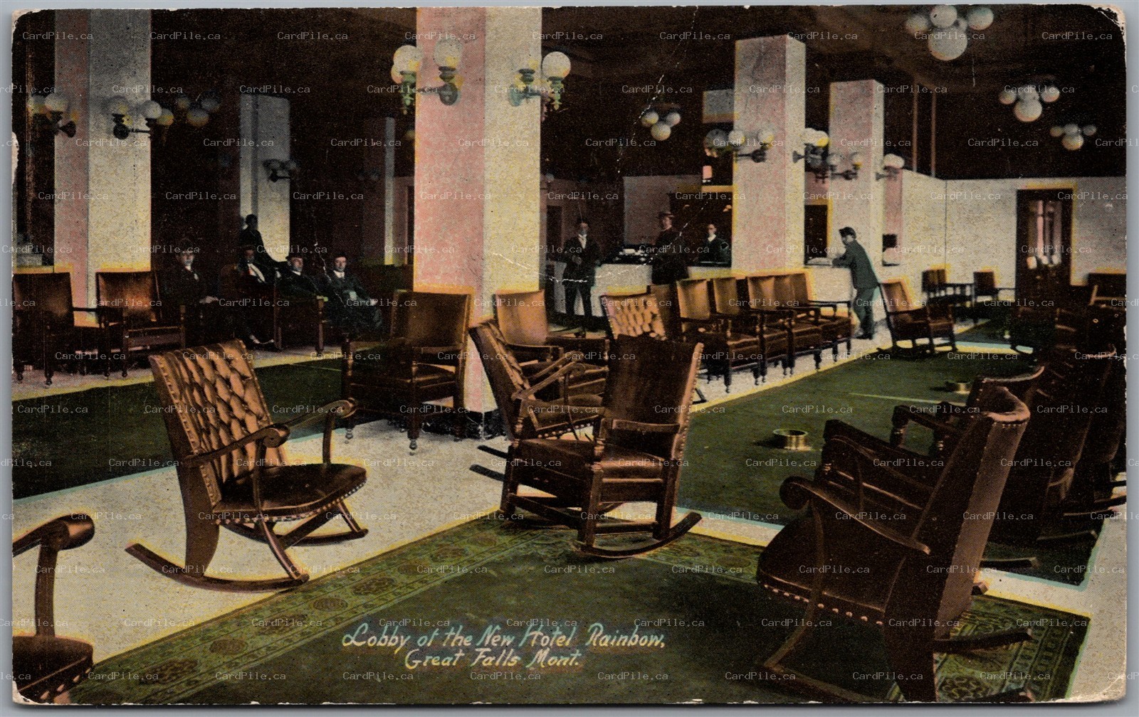Postcard Great Falls Montana Lobby of the New Hotel Rainbow Cascade County