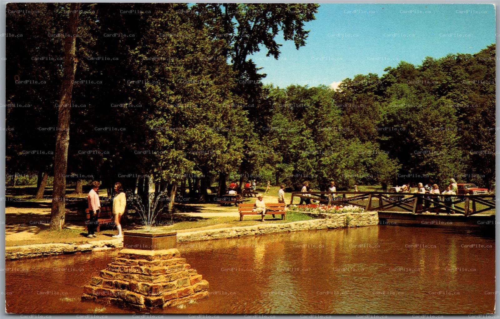 Postcard Owen Sound Ontario Harrison Park Fountain Wading Pool Grey County