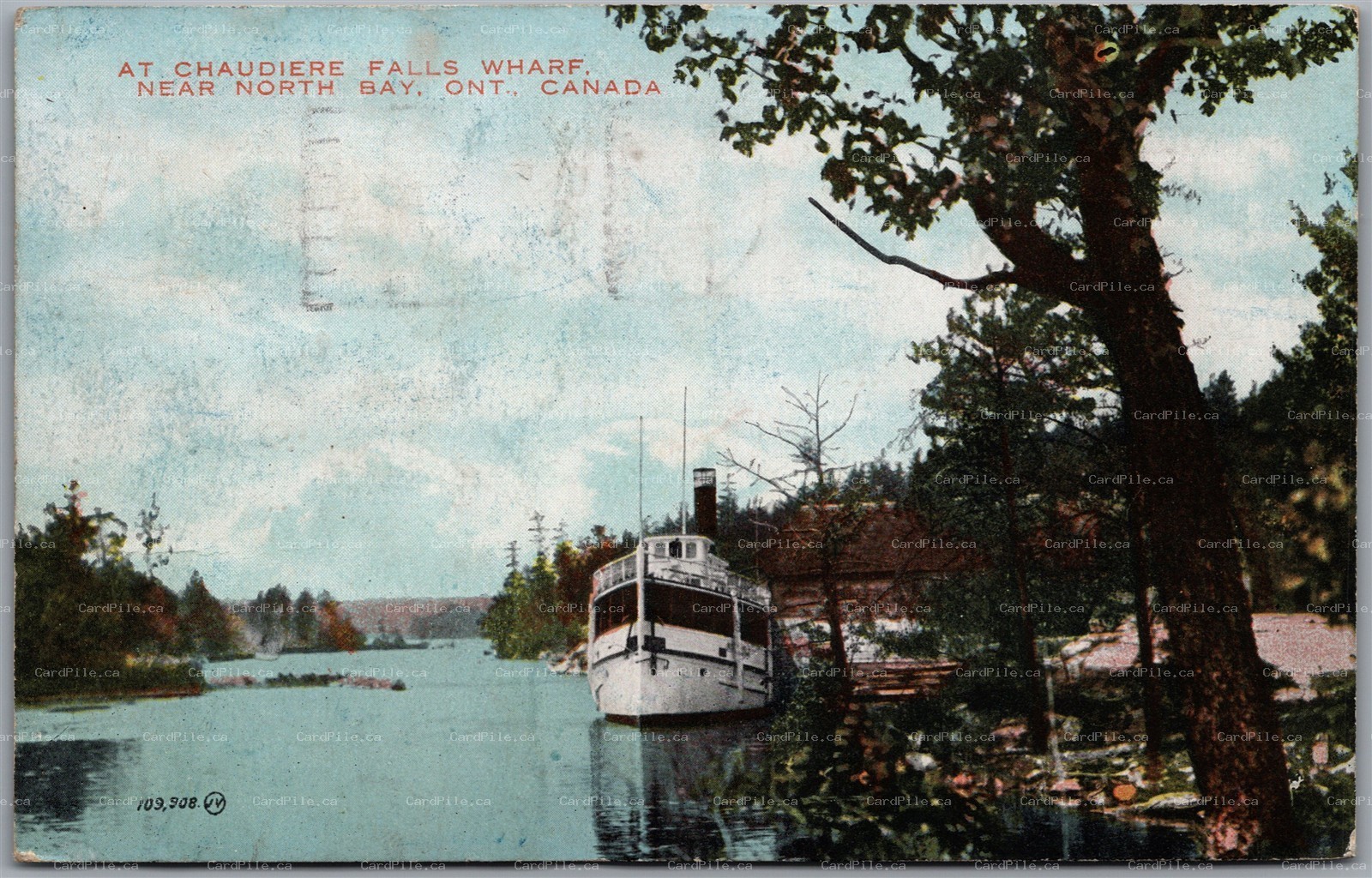 Postcard North Bay Ontario c1921 Chaudiere Falls Wharf Steamer to Findlay Ohio