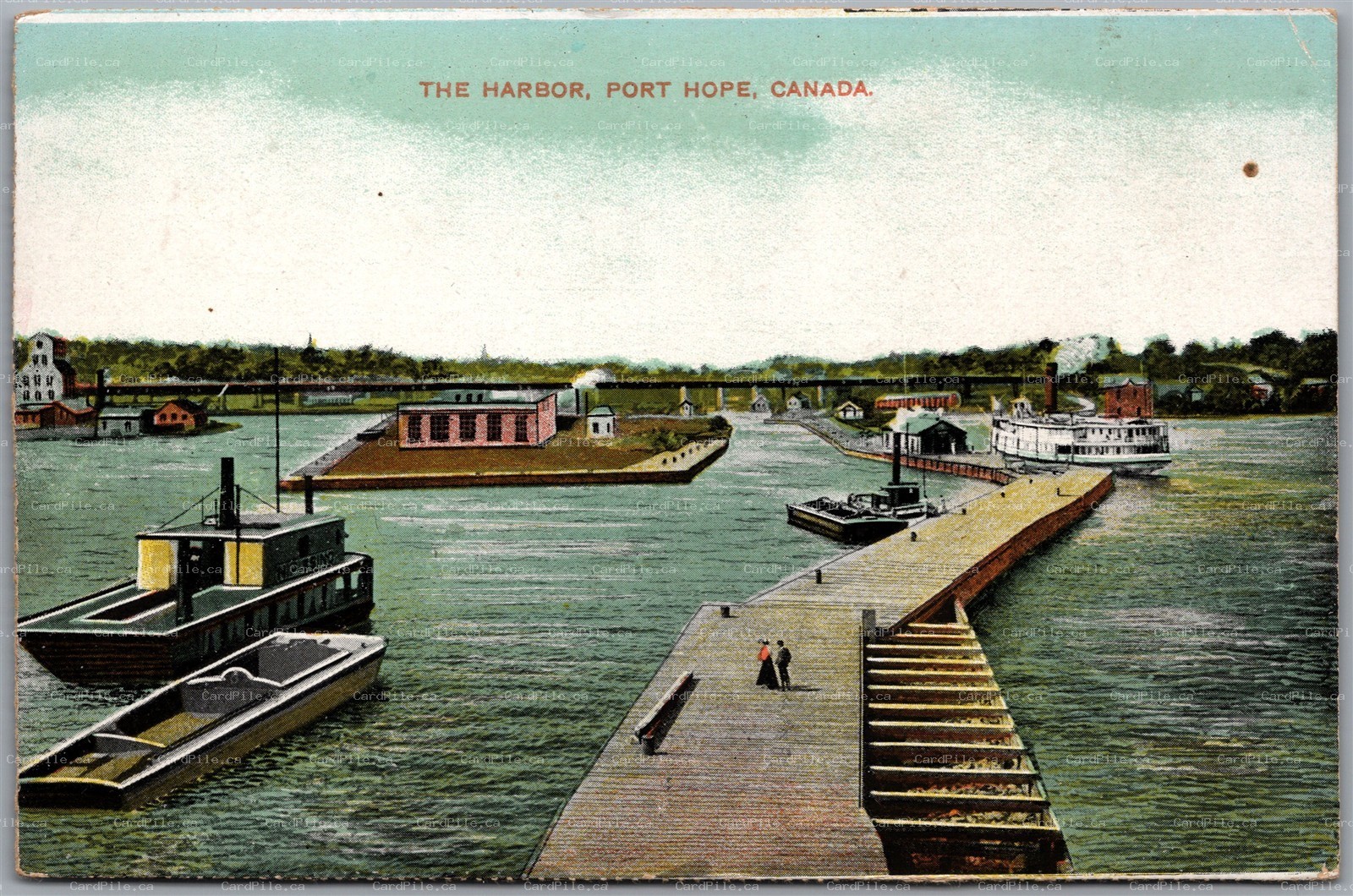 Postcard Port Hope Ontario c1910s The Harbor Steamers Pier Northumberland County
