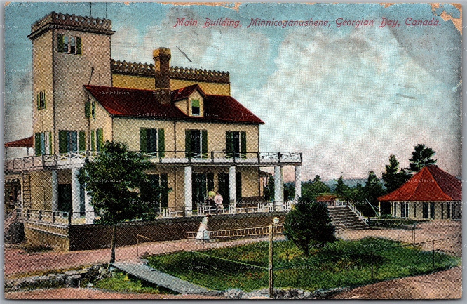 Postcard Minnicognashene Ontario c1910 Main Building Georgian Bay Resort *as is*