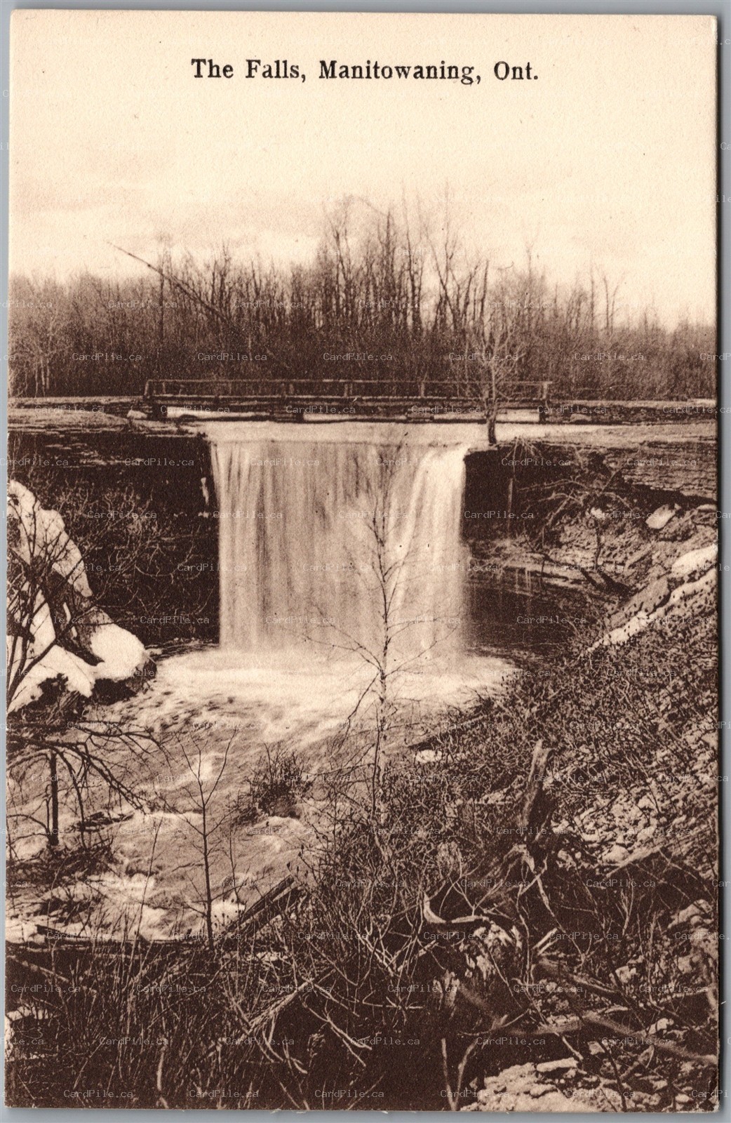 Postcard Manitowaning Ontario c1910s The Falls Waterfall Bridge Manitoulin
