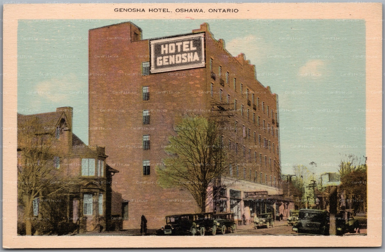 Postcard Oshawa Ontario Genosha Hotel Street View Automobiles