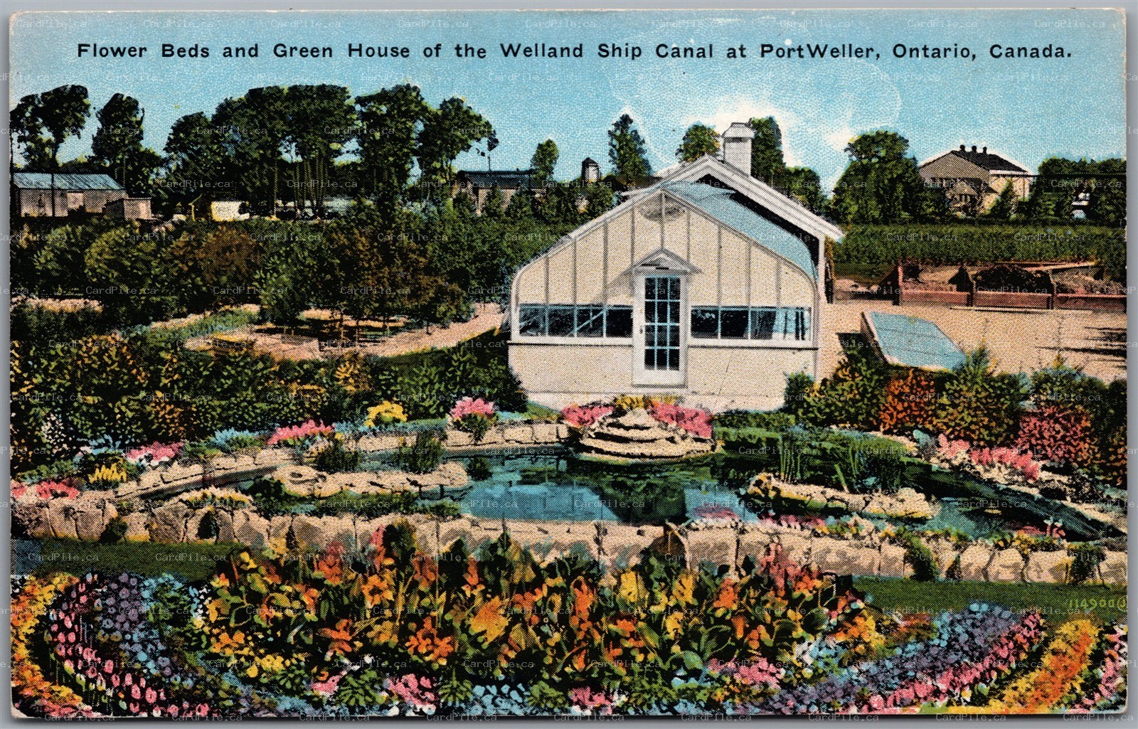 Postcard Port Weller Ontario Welland Ship Canal Flower Beds Green House