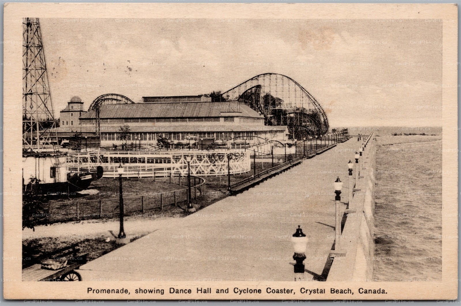 Postcard Crystal Beach Ontario c1935 Promenade Dance Hall Cyclone Coaster