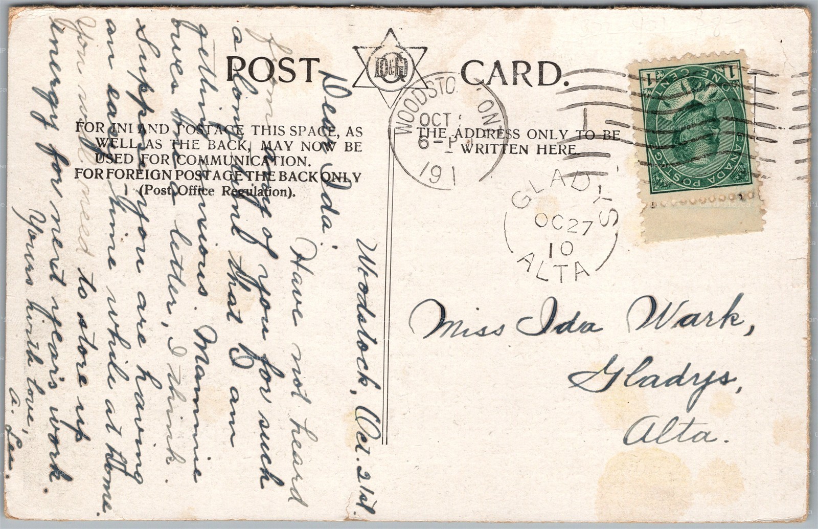 Postcard Split Ring Cancel c1910 Gladys Alberta on Ormesby Broad Norfolk England