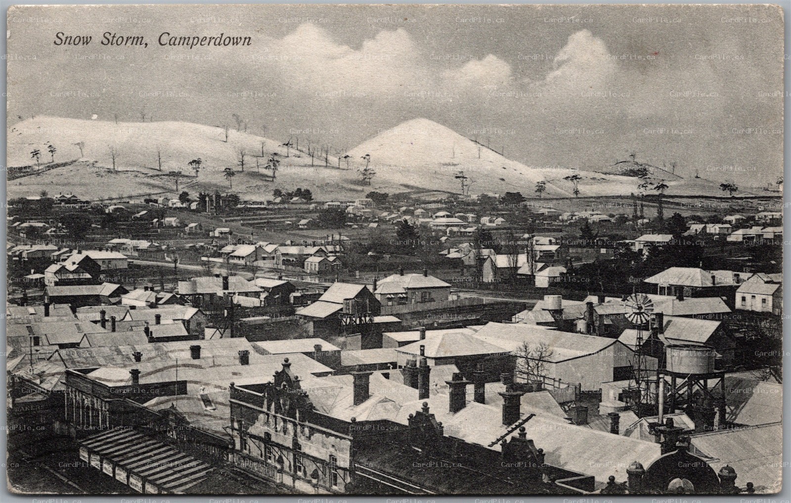 Postcard Camperdown Victoria Australia c1910 Snow Storm Town View Rooftops