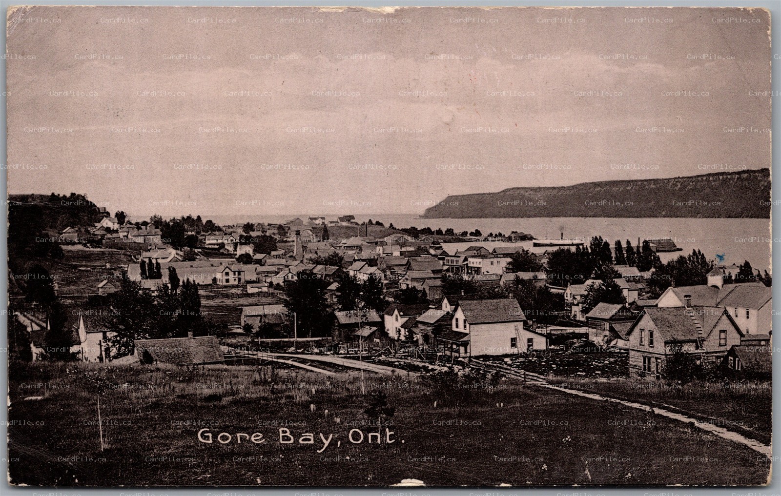 Postcard Gore Bay Ontario c1908 Town View Split Ring Cancel Willow Grove ONT