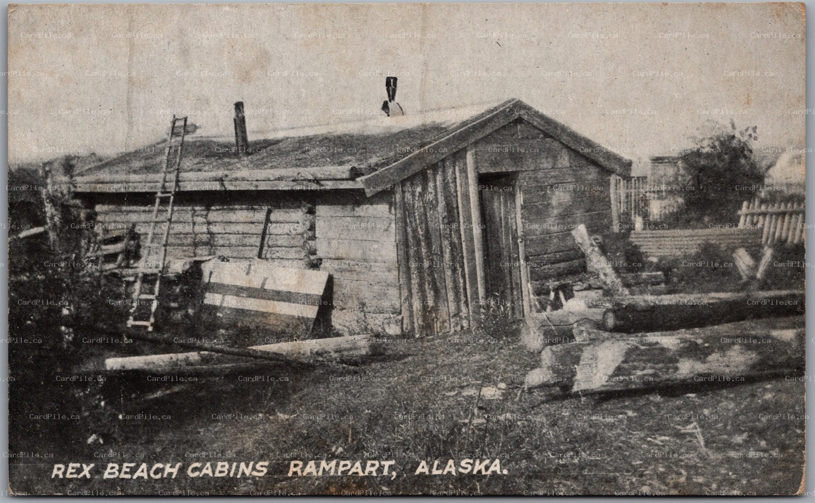 Postcard Rampart Alaska c1910s Rex Beach Cabins Log Cabin