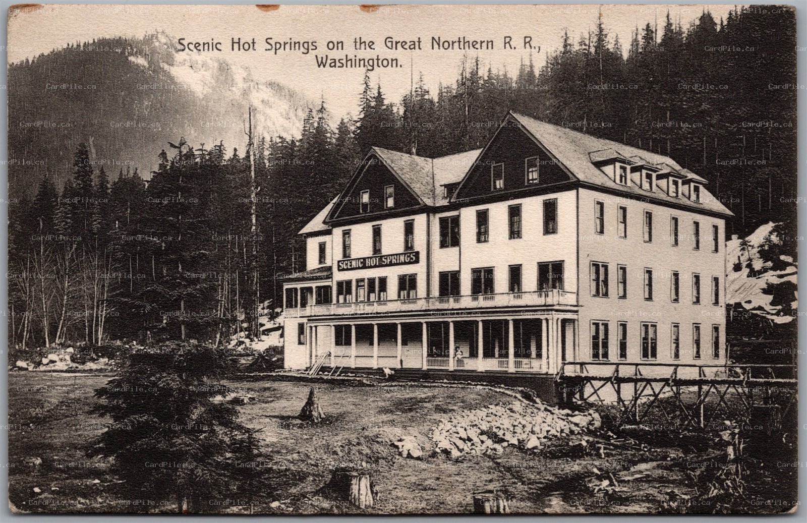 Postcard Scenic Washington Scenic Hot Springs Hotel Great Northern Railroad