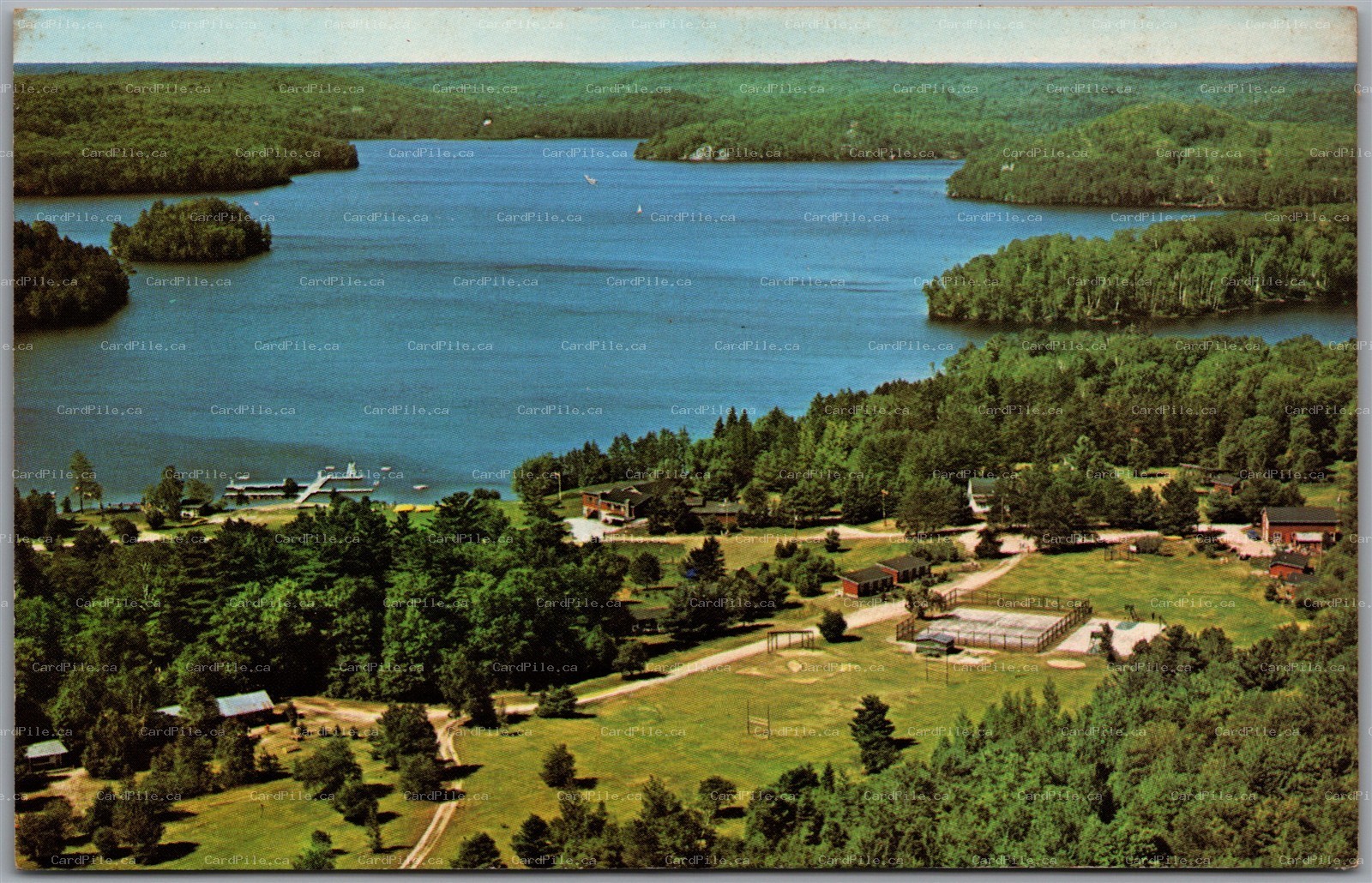 Postcard Huntsville Ontario Camp Tawingo Scenic Aerial View Lake Vernon