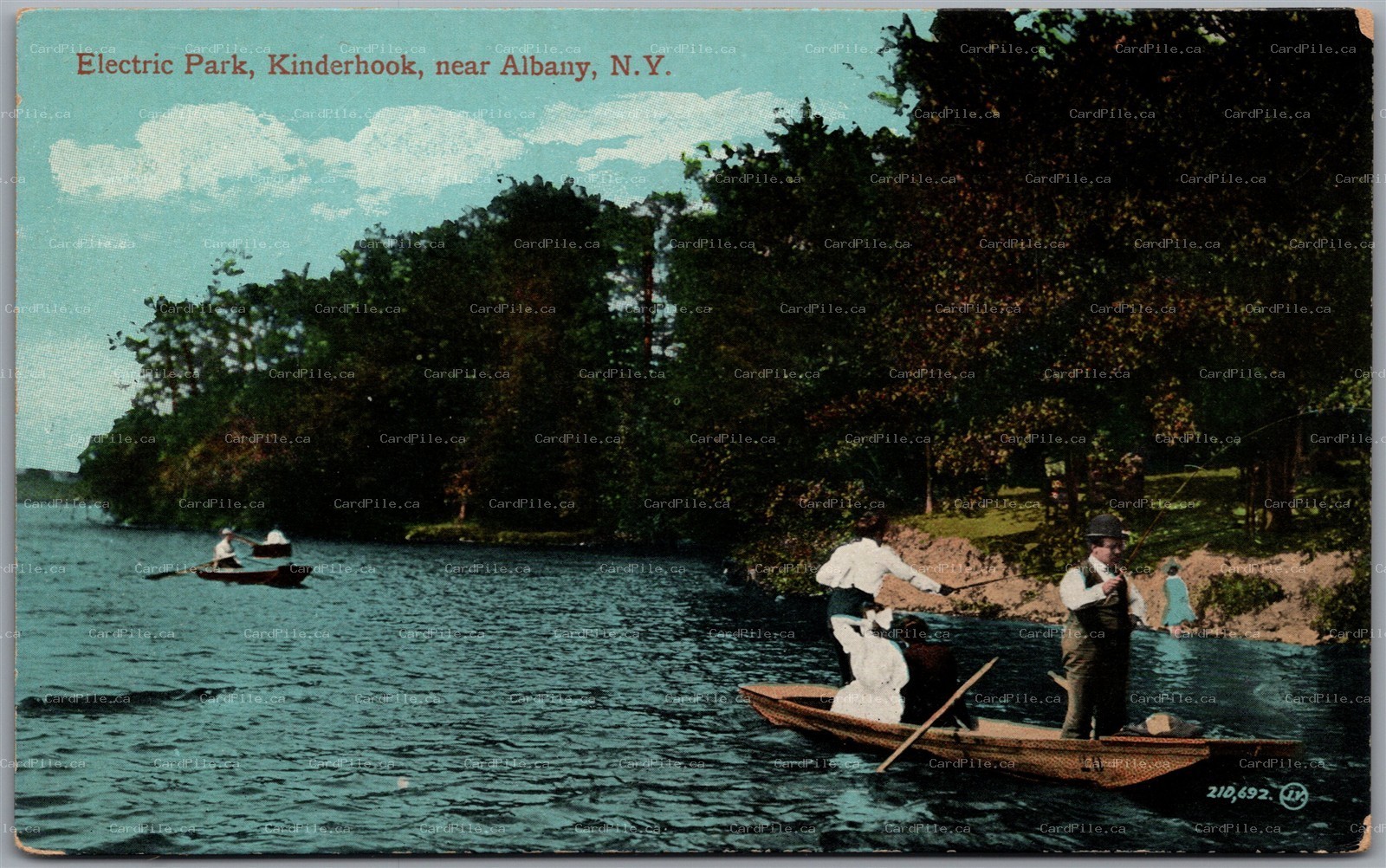 Postcard Kinderhook New York c1910s Electric Park Fishing Canoe Boats