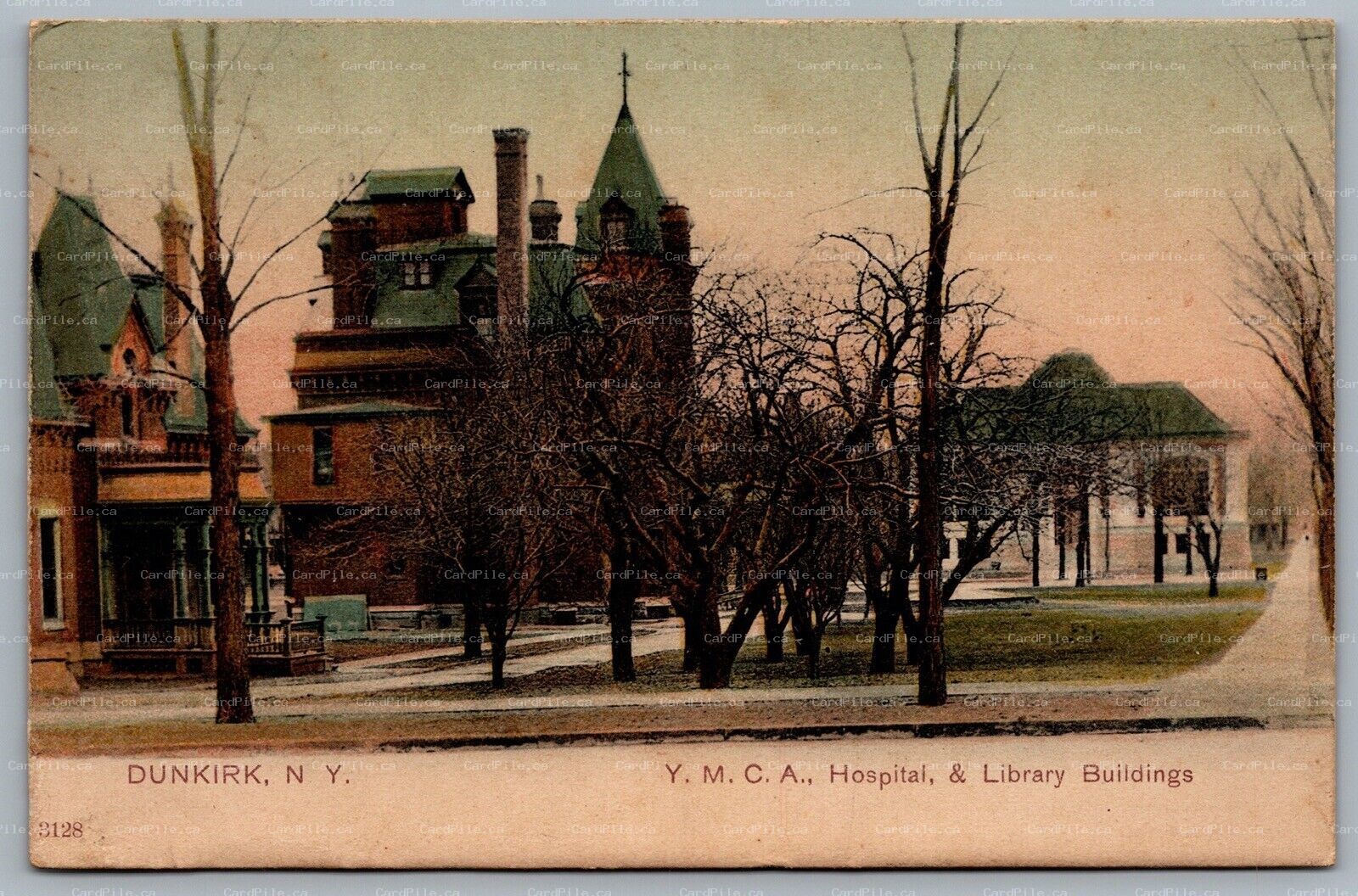 Postcard Dunkirk NY c1907 Y.M.C.A Hospital & Library Buildings Chautauqua County