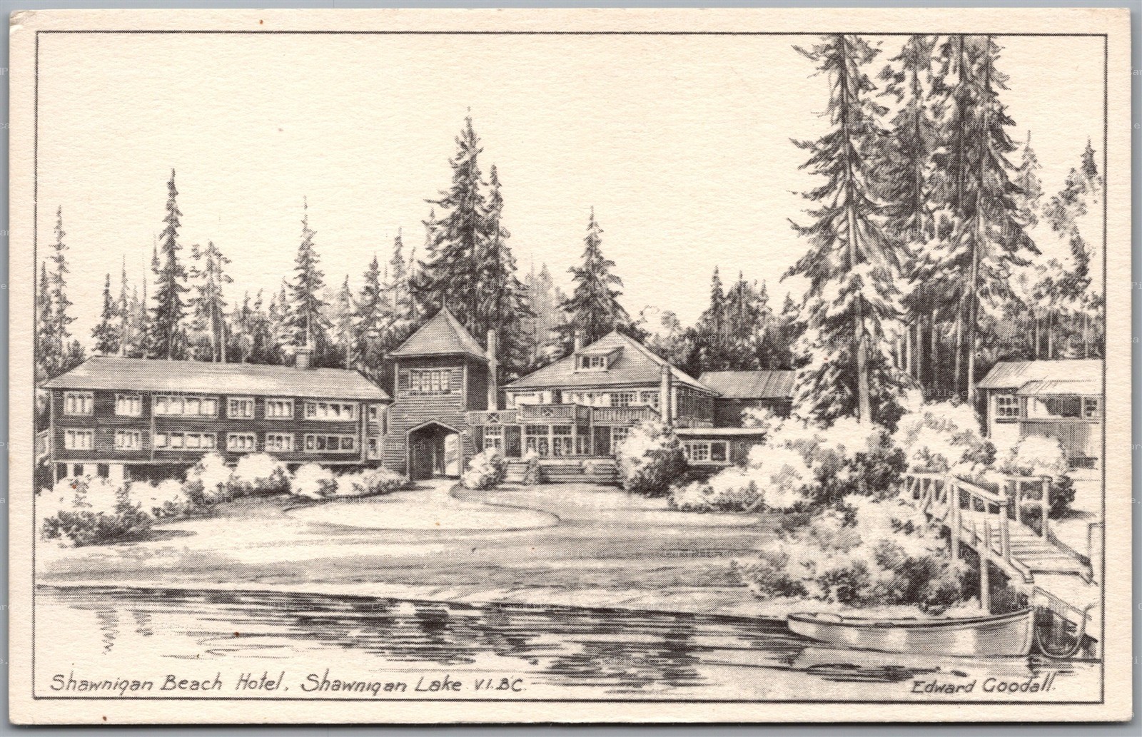 Postcard Shawnigan Lake British Columbia Shawnigan Beach Hotel by Edward Goodall
