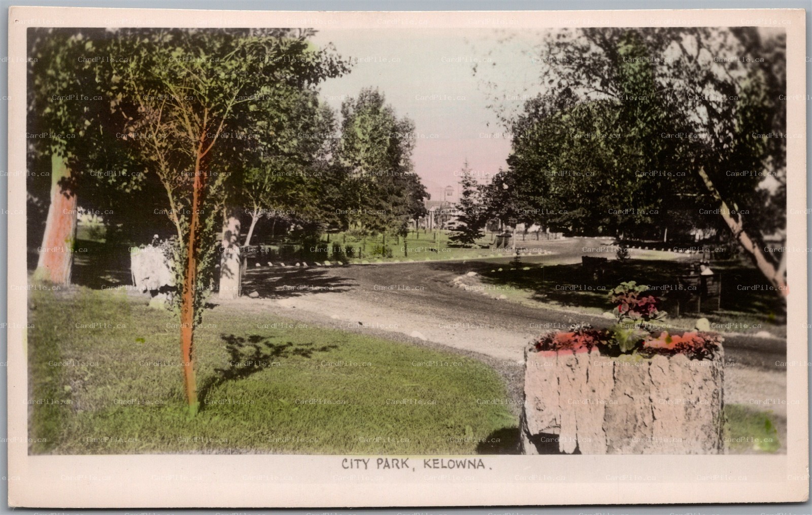 Postcard RPPC Kelowna British Columbia City Park Hand Colored Gowen Sutton