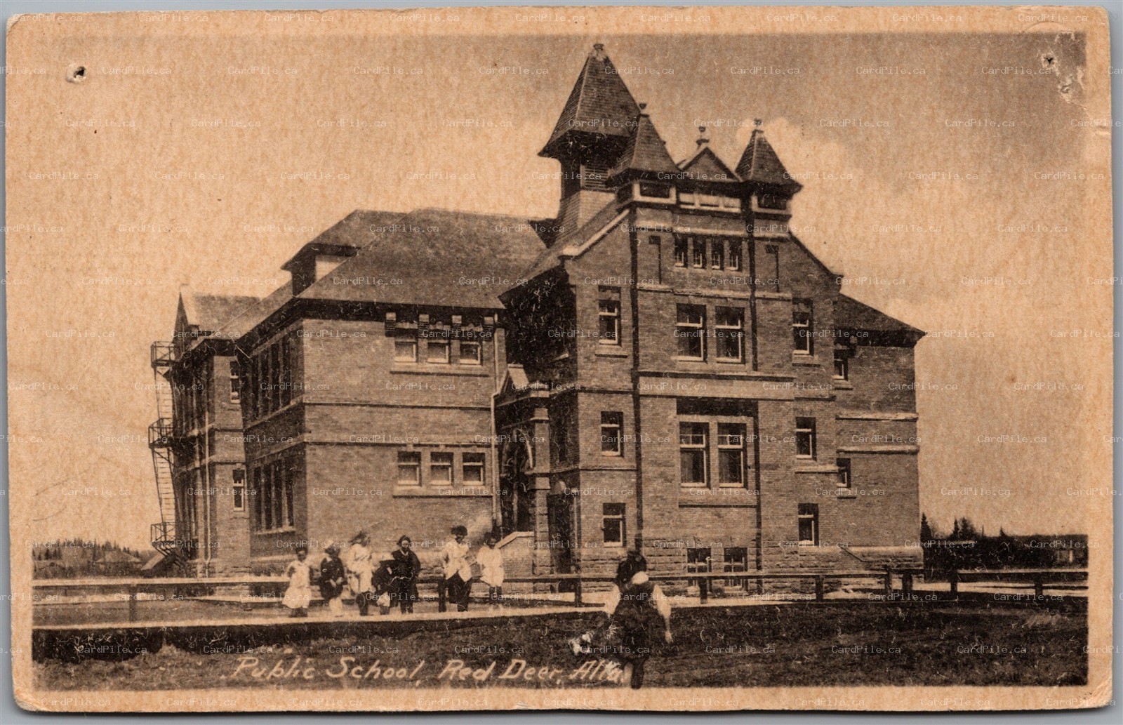 Postcard Red Deer Alberta c1910s Public School by Heliotype