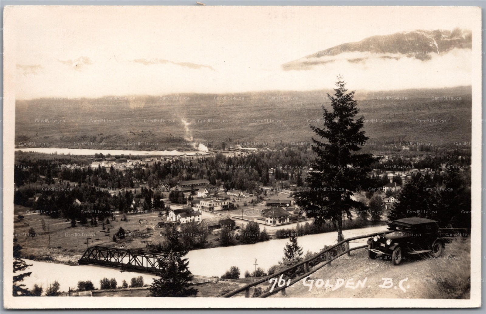 Postcard RPPC Golden British Columbia Town View Columbia Valley Byron Harmon