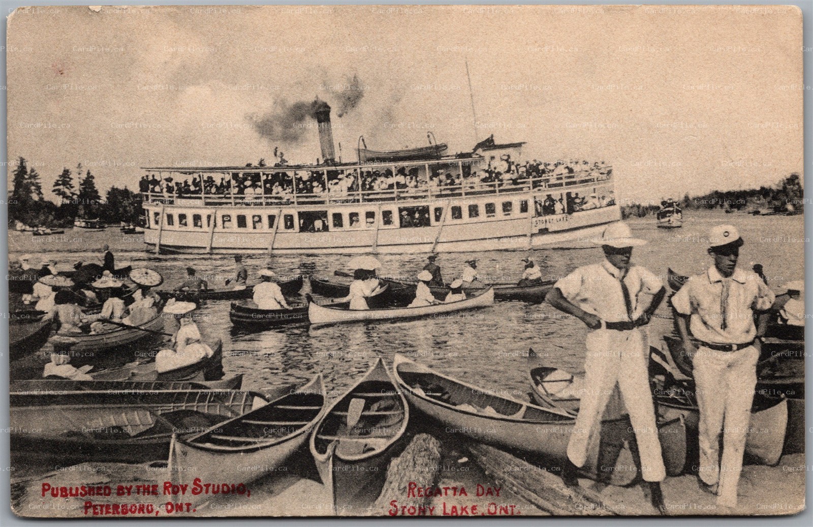 Postcard Stony Lake Ontario Regatta Day Steamer Canoes by Roy Studio