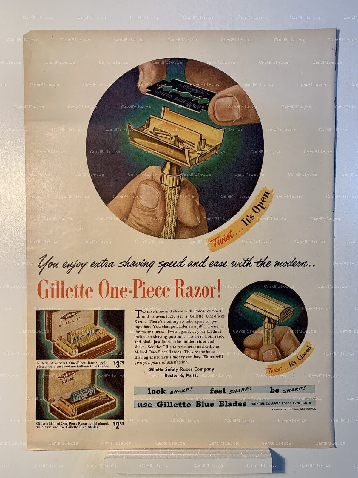 1947 Gillette Safety Razor - Hiram Walker Imperial Whiskey - Magazine Ad
