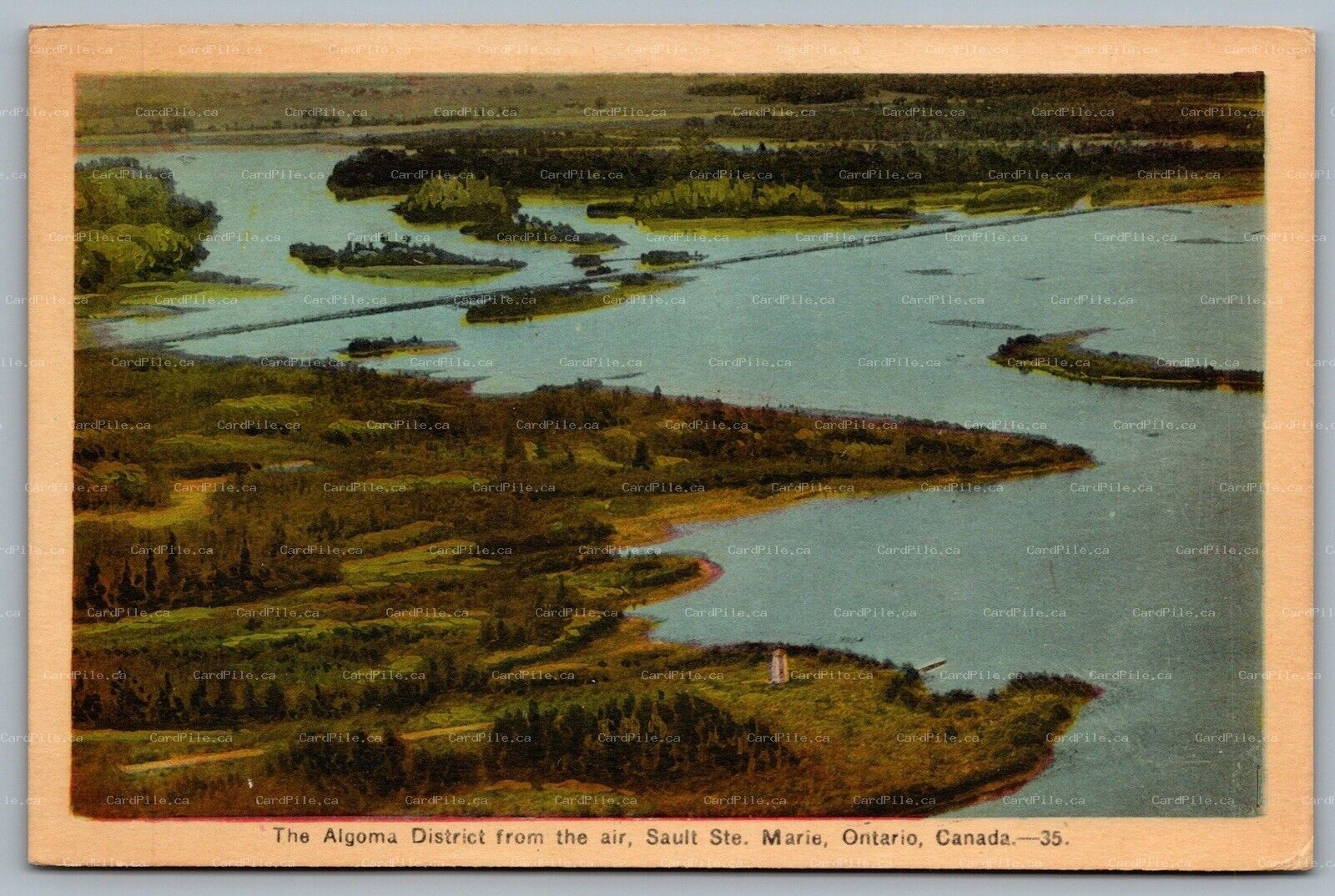 Postcard Sault Ste. Marie Ontario c1930s The Algoma District From The Air PECO