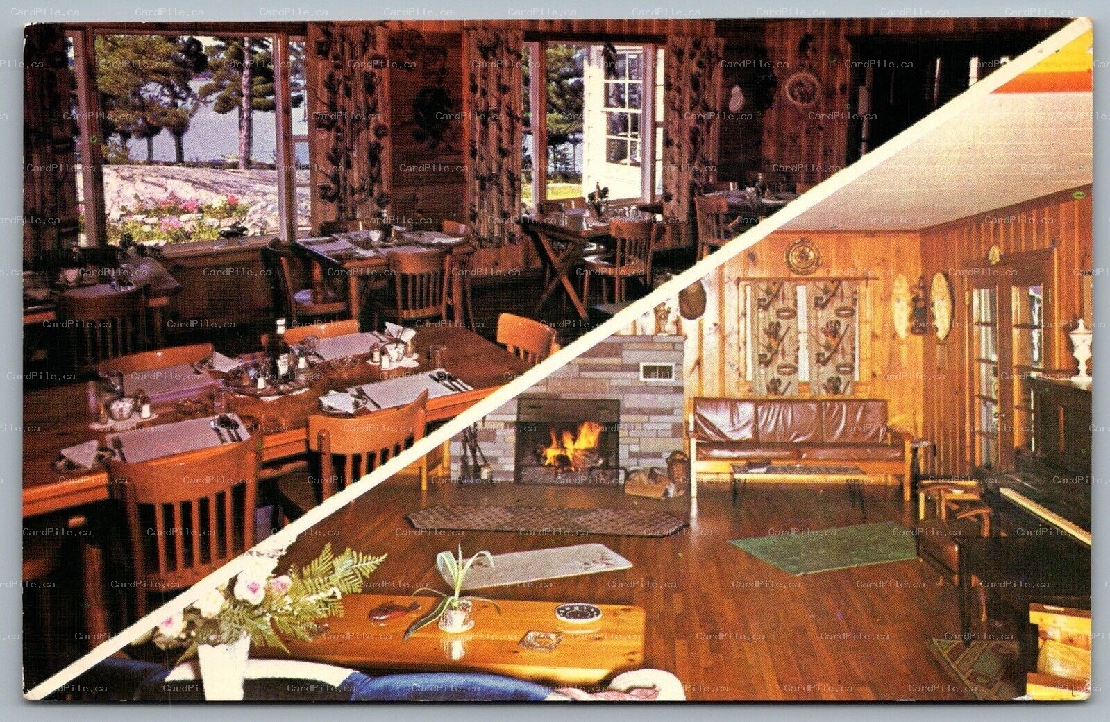 Postcard Monetville Ontario c1953 Shuswap Camp Interior Dual View Cottage