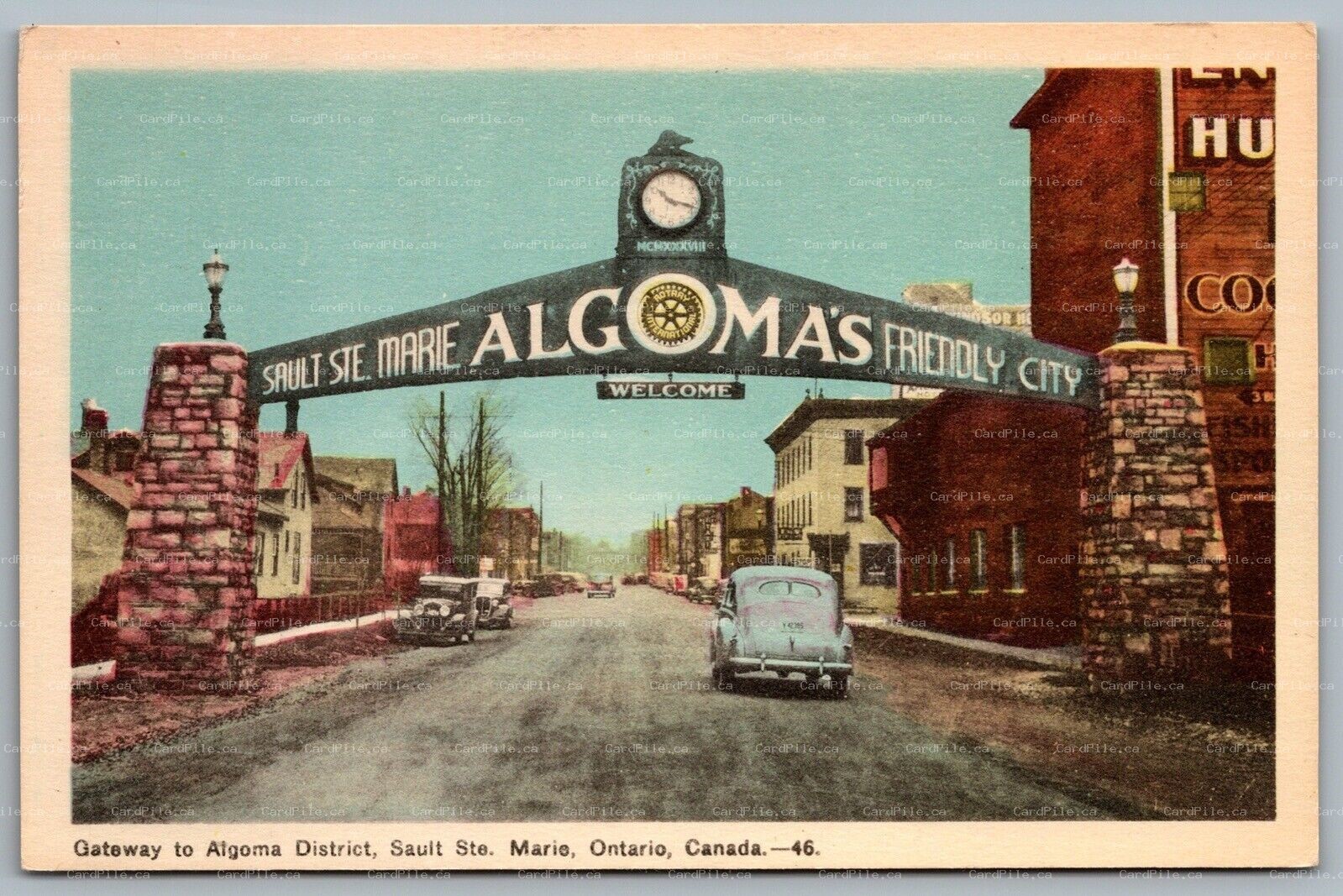 Postcard Sault Ste. Marie Ontario 1930s Gateway to Algoma District Old Cars PECO