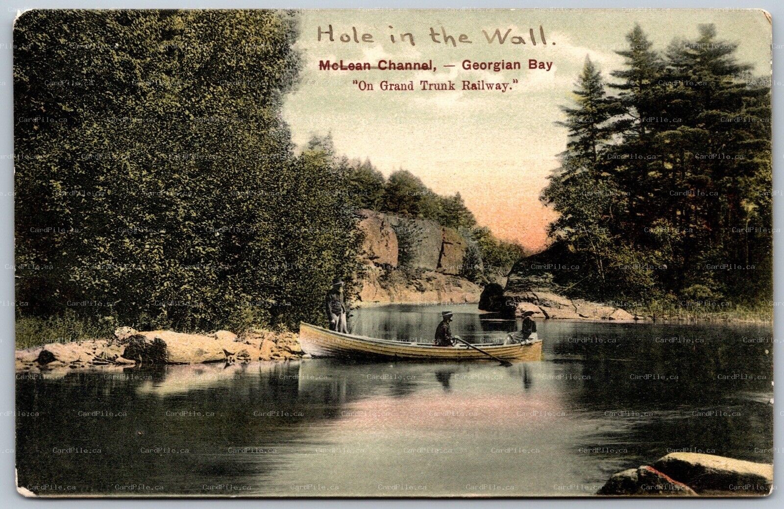 Postcard Georgian Bay Ontario c1907 Hole In The Wall Canoeing Scenic View