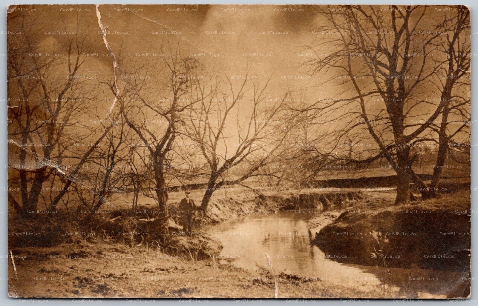 Postcard RPPC c1907 PMK Wyoming Iowa Scenic View of Creek to Clarence IA *as is*