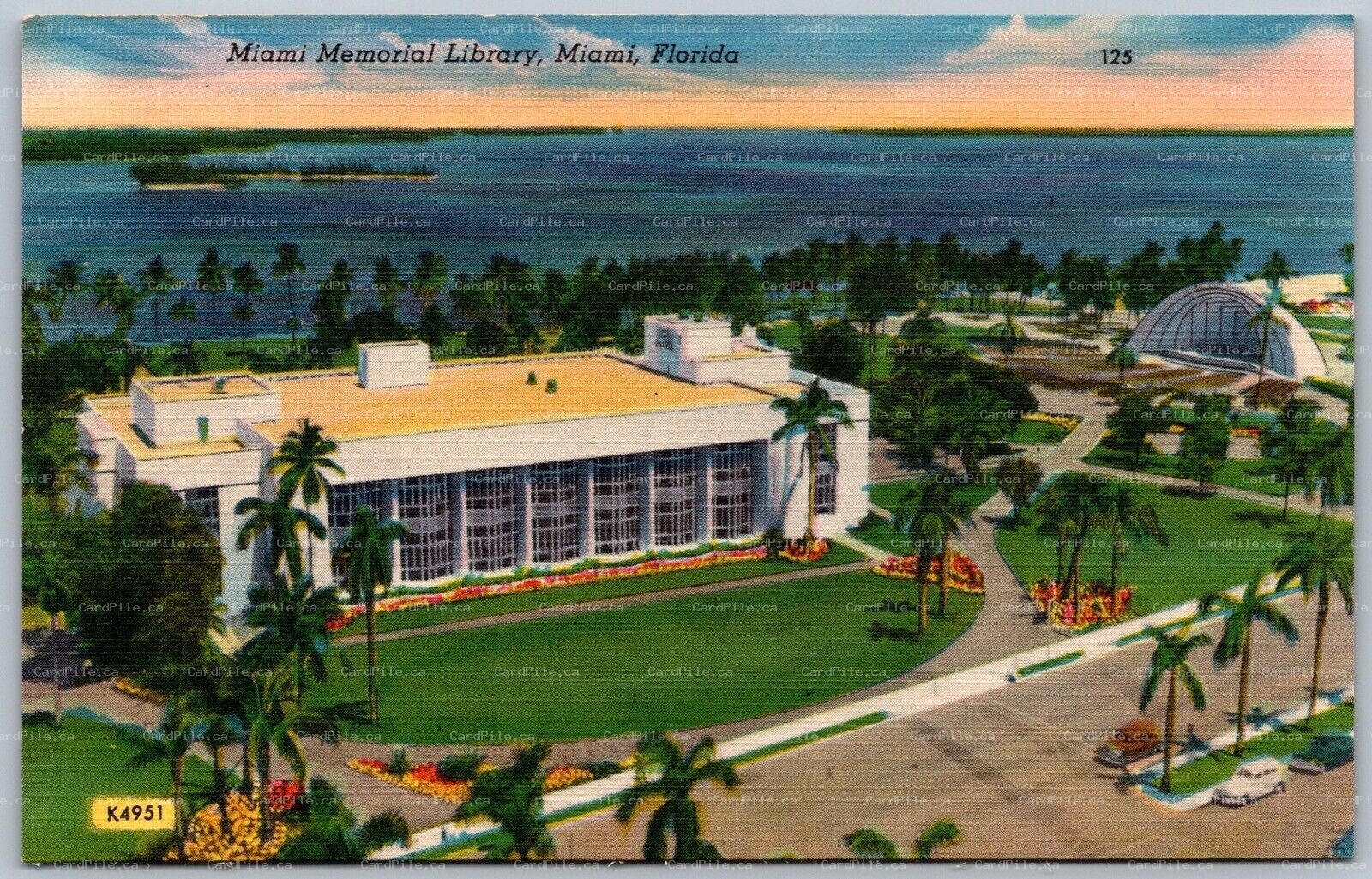 Postcard Miami Florida c1940s Memorial Library Linen