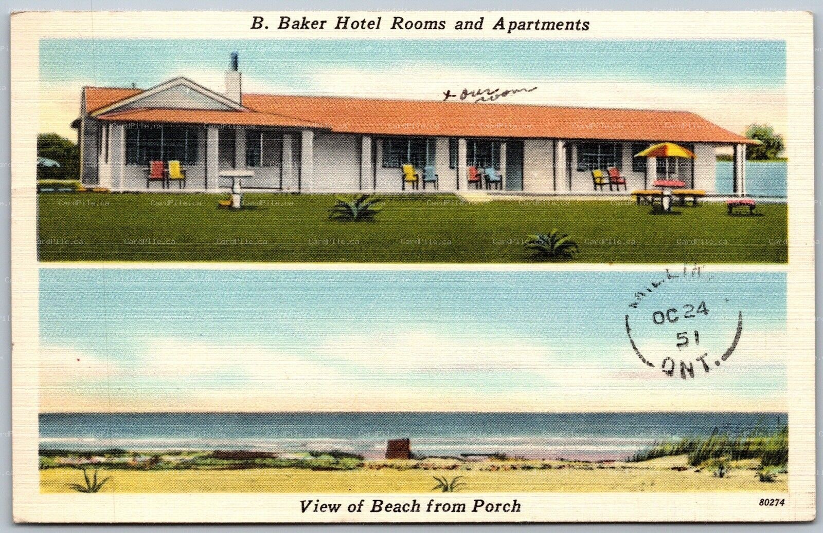 Postcard New Smyrna Beach FL 1951 B. Baker Hotel Rooms & Apartments Dual View