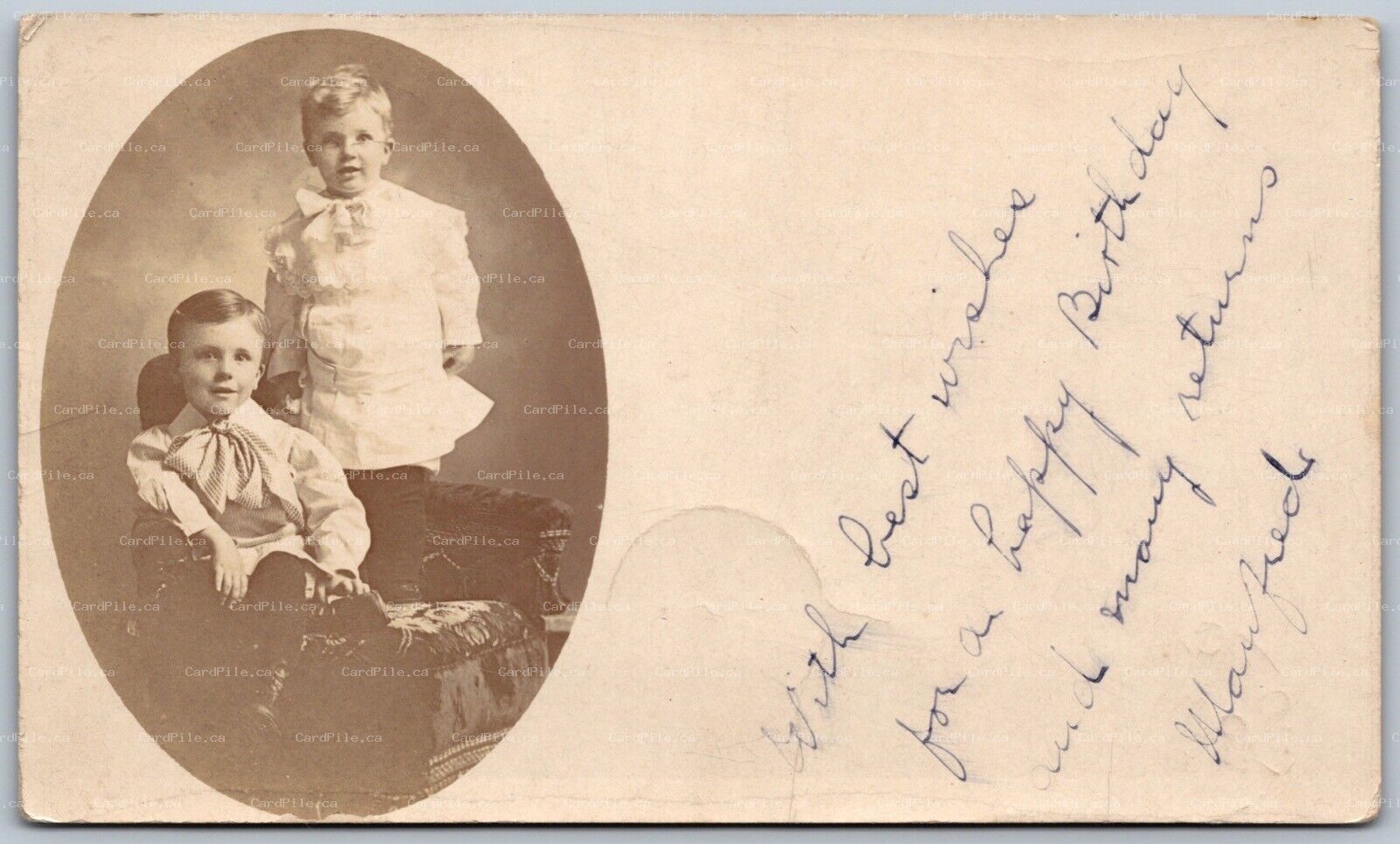 Postcard RPPC 1908 Split Ring Cancel Cairngorm Ontario MDX Studio Photo Two Boys
