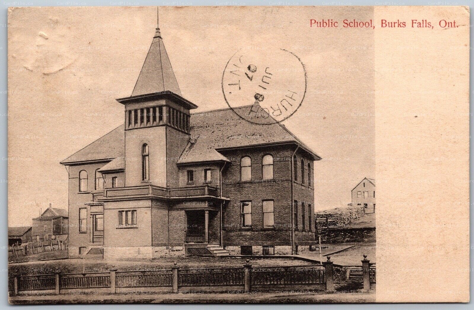 Postcard Burk’s Falls Ontario c1907 Public School PSD by Dr. A. W. Partridge