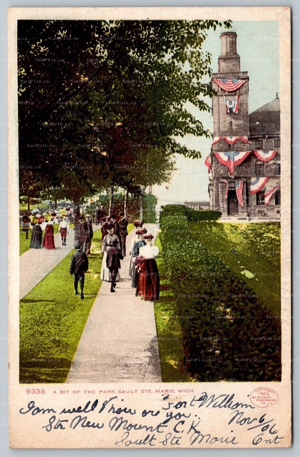 Postcard Sault Ste. Marie Michigan c1906 A Bit Of The Park Flags UDB