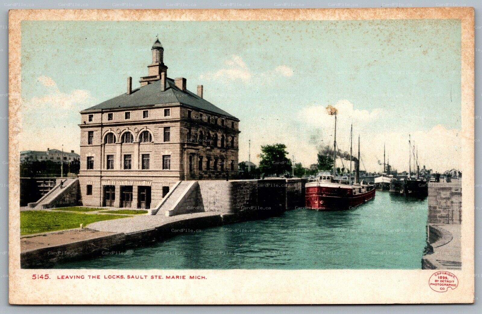 Postcard Sault Ste. Marie MI c1899 Leaving The Locks Steamers Steam Ships UDB