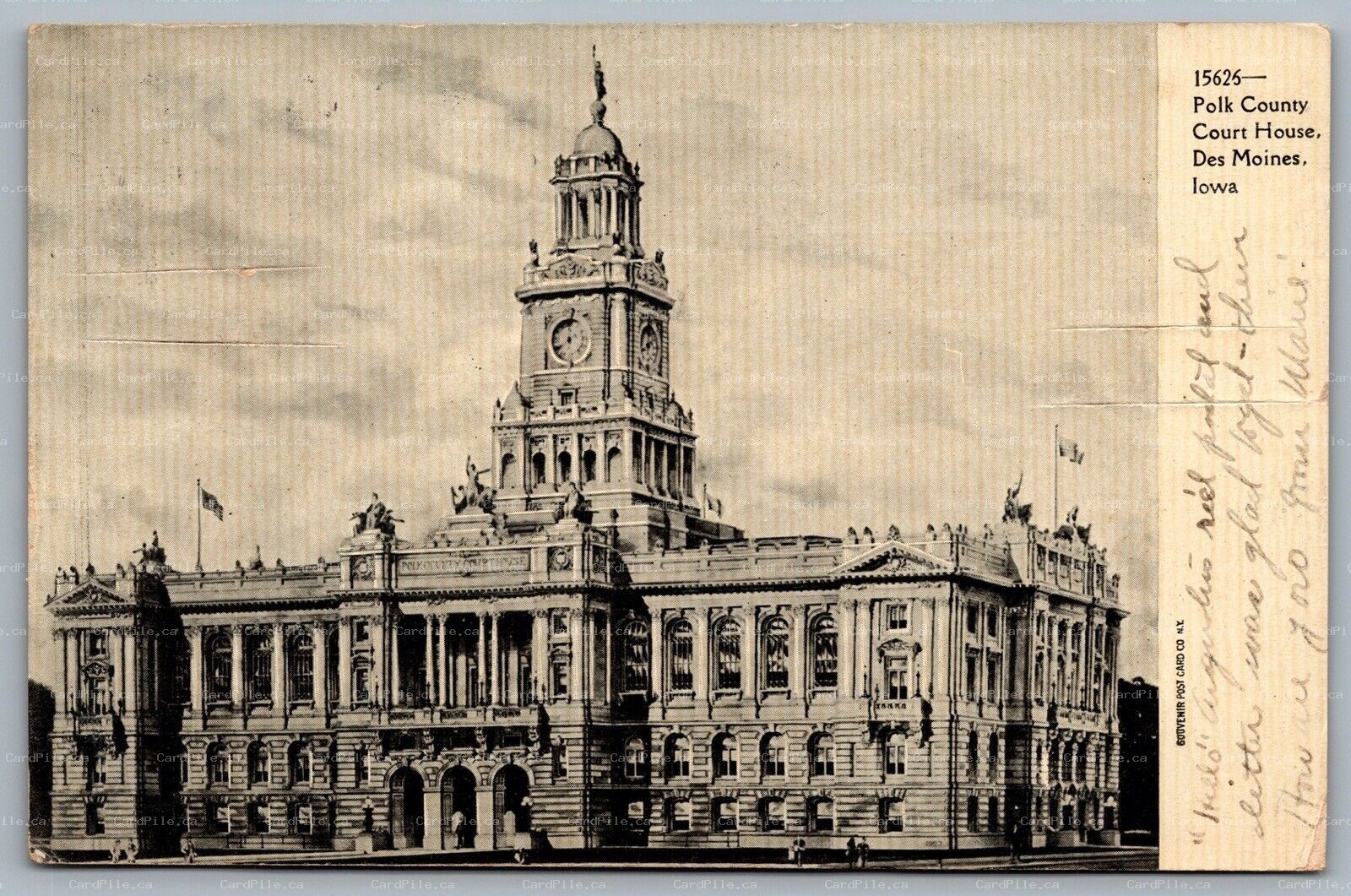 Postcard Des Moines Iowa c1906 Polk County Court House to Wyoming Iowa