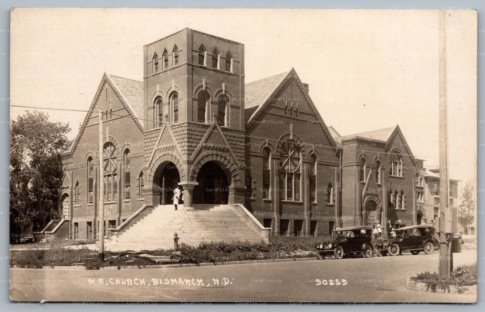 Postcard RPPC c1922 Bismarck North Dakota Methoidst Church Old Cars