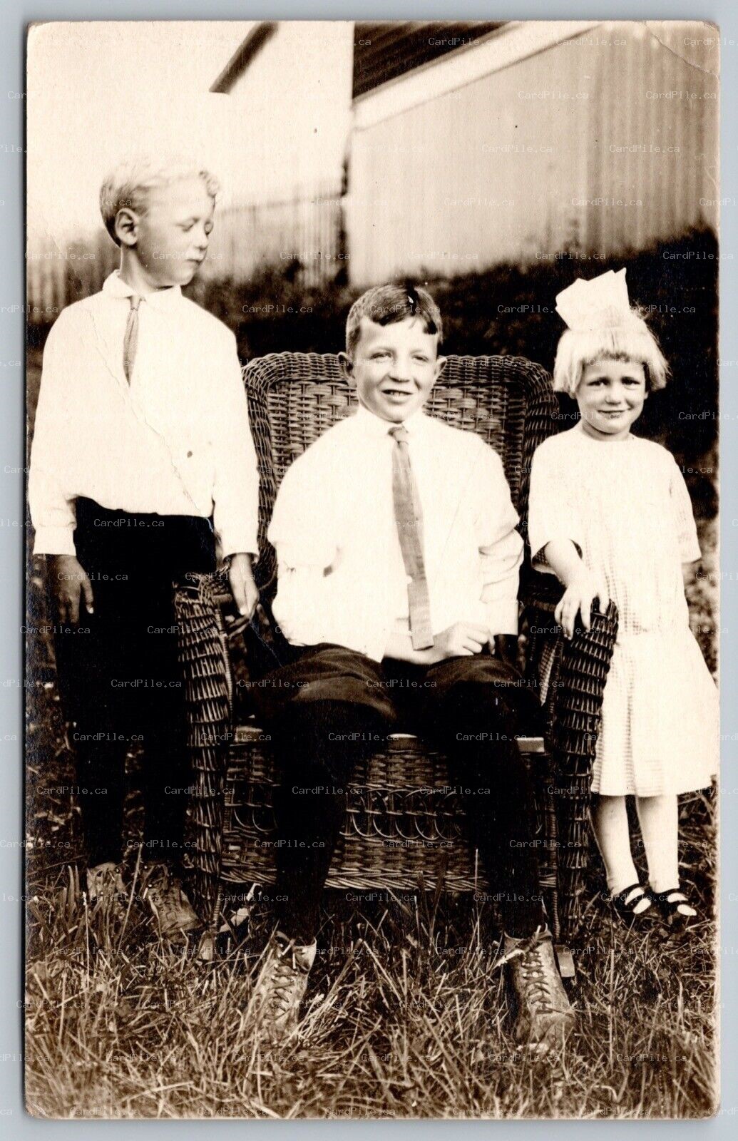 Postcard RPPC c1910s Photograph of Three Children Dressed Identified B