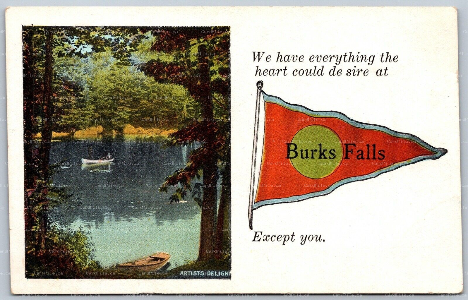 Postcard Burk's Falls Ontario c1920s Artists Delight Pennant PSD