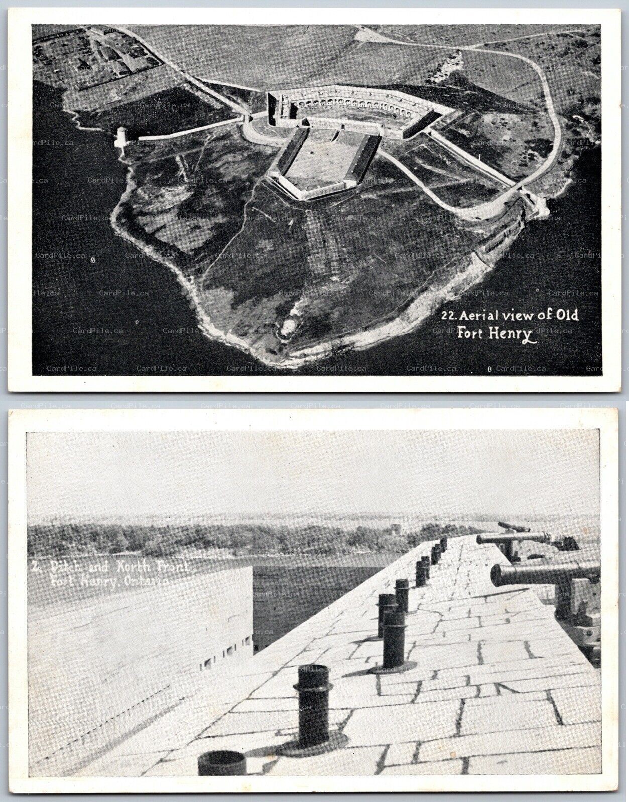 Postcard Kingston ONT c1920s Lot of 2 Fort Henry Aerial View Ditch & North Front