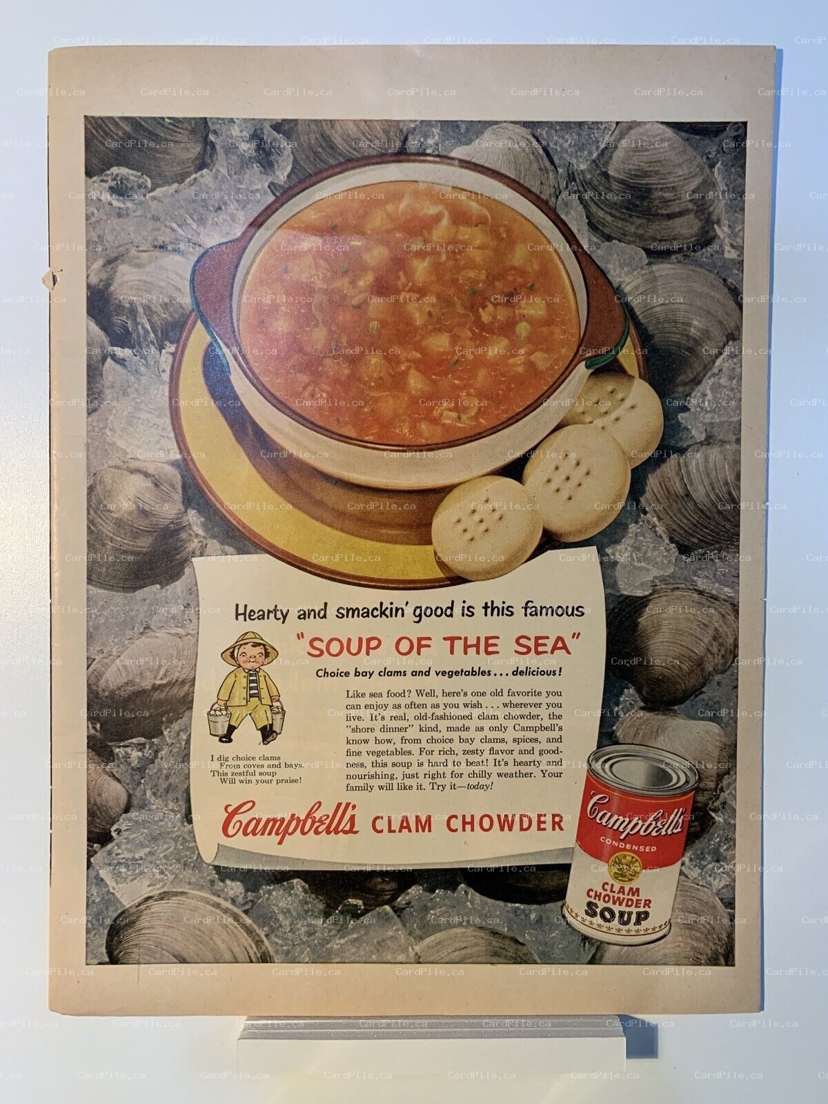 1952 Campbell's Soup - Clam Chowder - Bakers Chocolate - Magazine Ad 