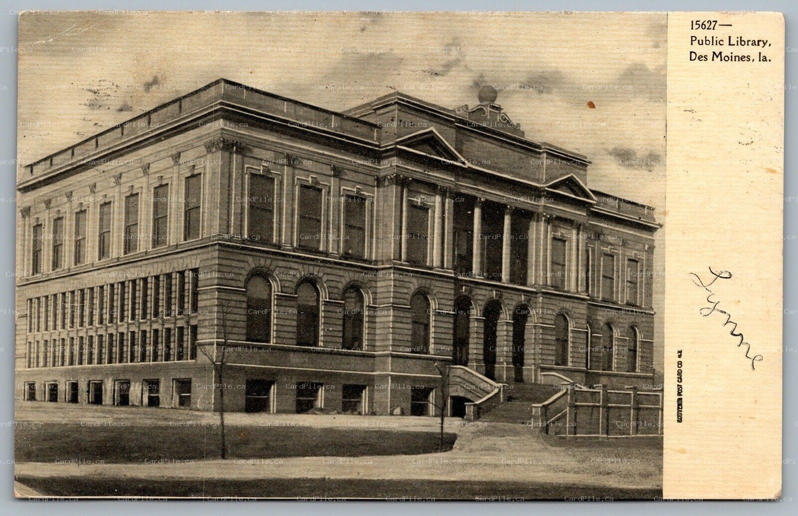 Postcard Des Moines Iowa c1906 Polk County Public Library to Cambridge Iowa